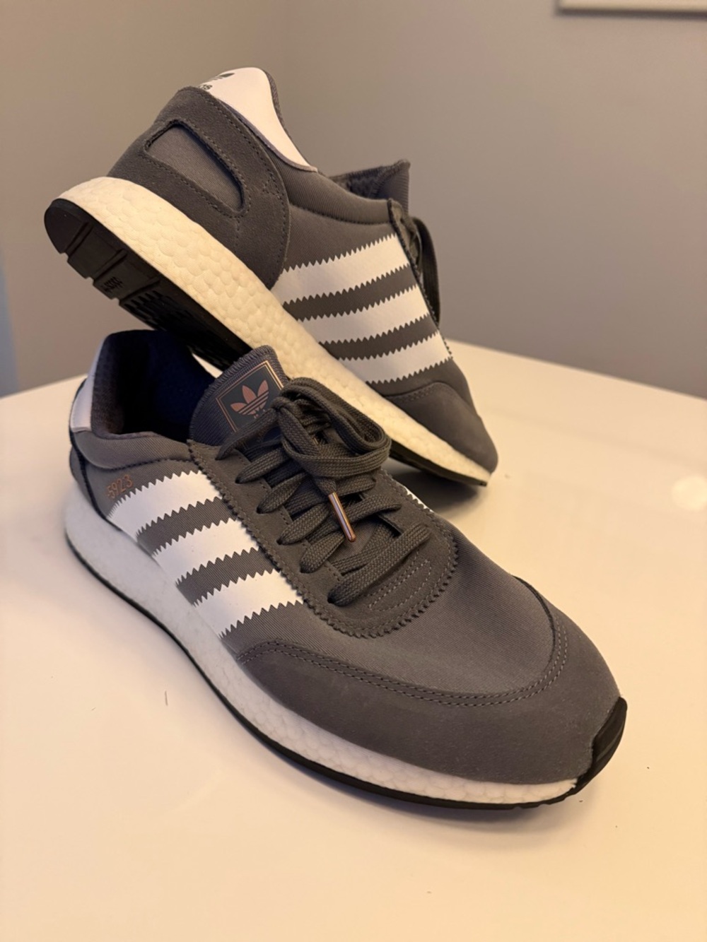 Adidas I-5923 Grey & White Retro Runner Sneakers
